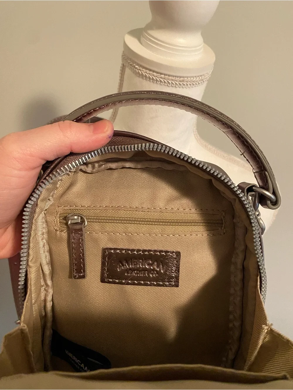 Metallic Crossbody Mini Backpack - Shiny Bronze American Leather Company - Picture 6 of 11